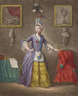 Mlle. D'Eon wearing her Croix de Saint-Louis and freemason's apron. She was allowed to remain a freemason even after declaring womanhood, showing that perhaps the masons did know all the secrets.